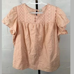 Ella Moss Lace Cut Out Top Peach Short Sleeve